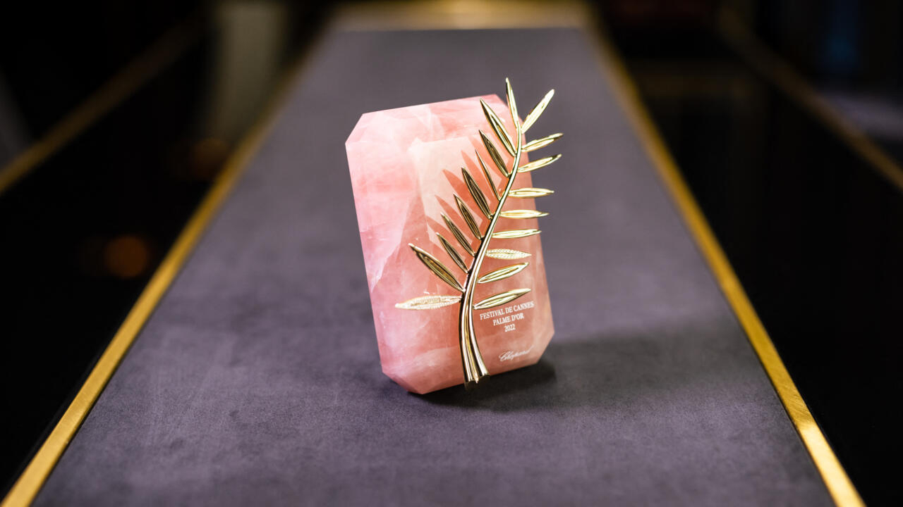 The Palme d'Or trophy is pictured at Chopard Jewellery House on May 10, 2022 in Meyrin near Geneva ahead of the 75th Cannes Film Festival starting May 17 to 28, 2022. (Photo by PIERRE ALBOUY / AFP)